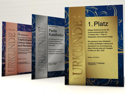 Urkunde in Gold-Silber und Bronce Lieferbar