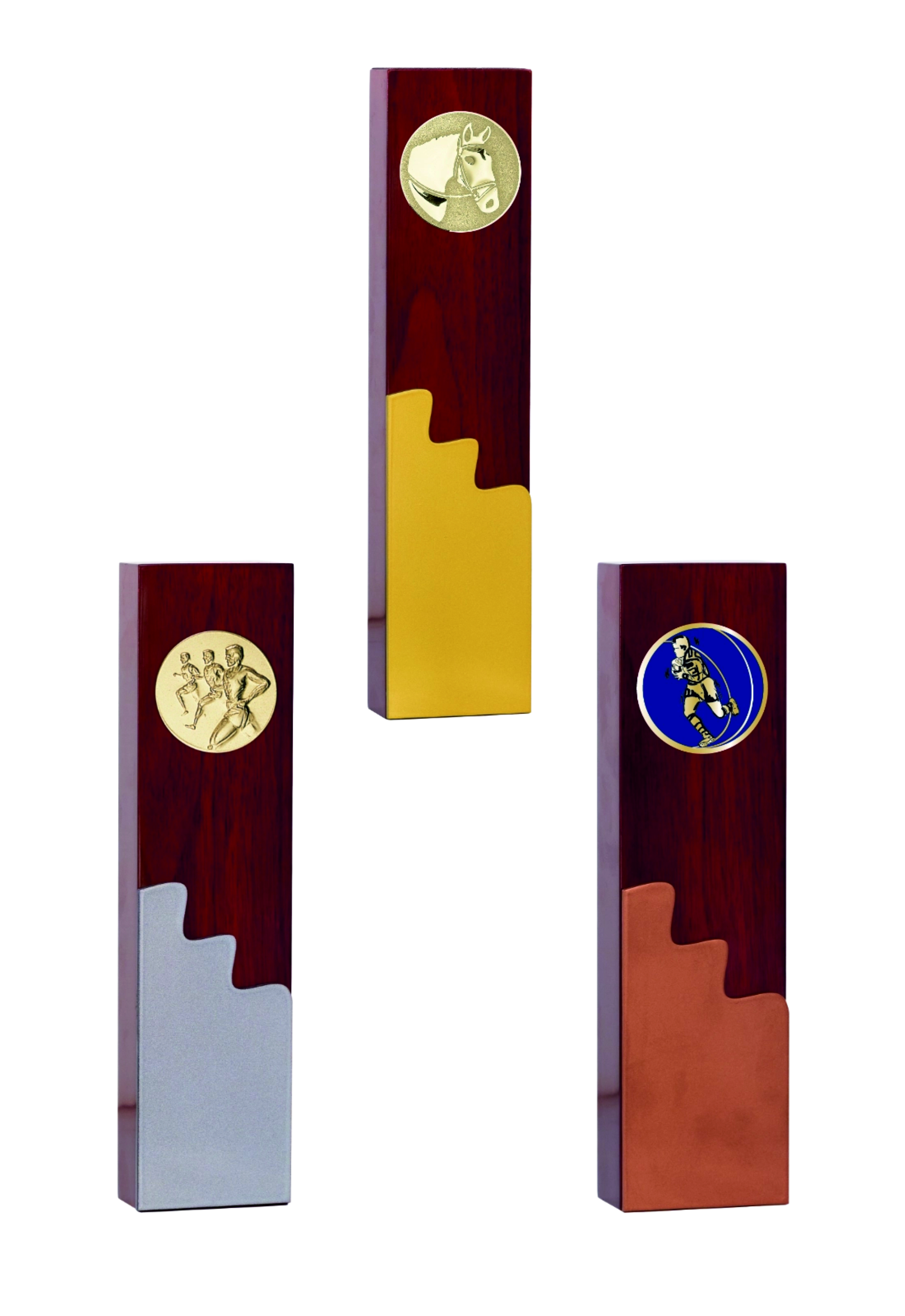 Holz Trophäen Auflage in Gold - Silber und Bronze
